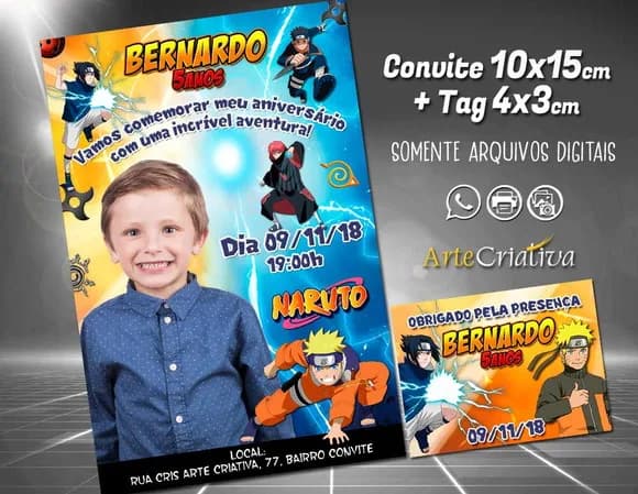 CONVITE DIGITAL C/TAG Naruto com Foto