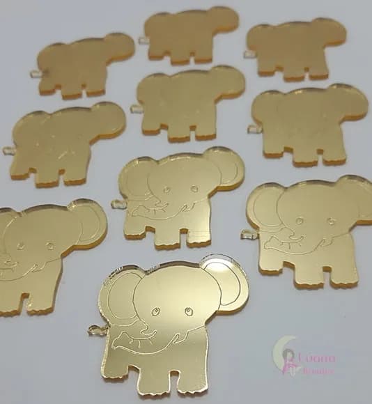 Aplique Elefante Acrílico Espelhado Dourado -pct c/7 un