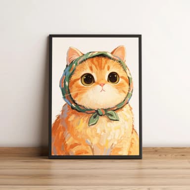 Quadro Gato Laranja Fofo com Lenço Verde 2706