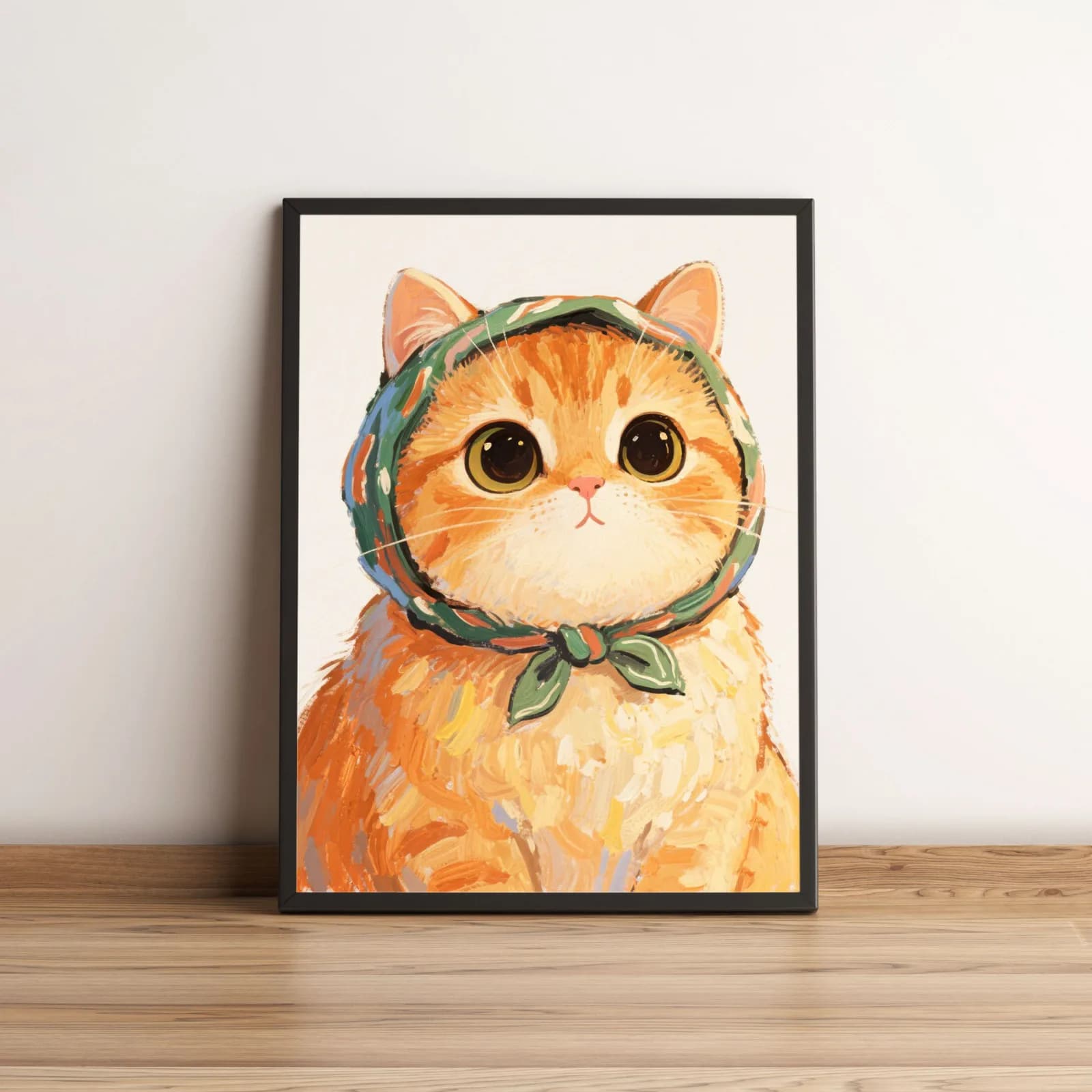 Quadro Gato Laranja Fofo com Lenço Verde 2706