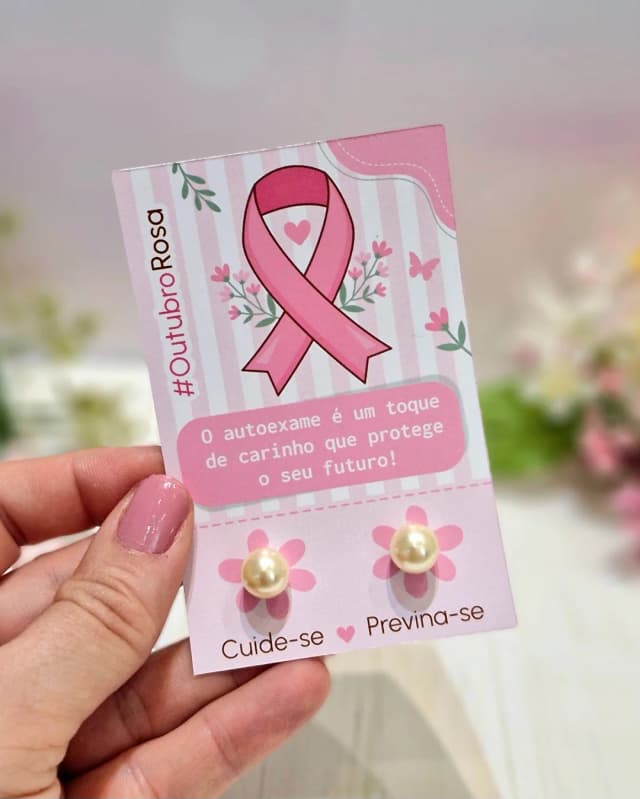 Tag para Brinco Outubro Rosa - Brinco Pérola Simples