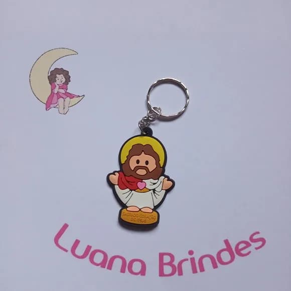 Chaveiro Sagrado Coração Jesus Borracha 5,5cm Pct 4 Unidade
