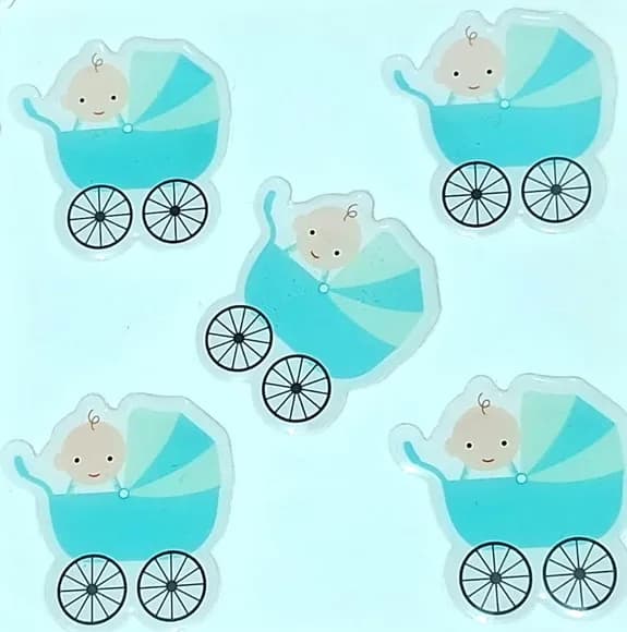 Aplique Carrinho de Bebê Adesivo Resinado 1 Cartela C/5 Unid