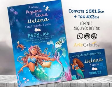 Convite Digital C/tag Pequena Sereia Ariel Morena 2