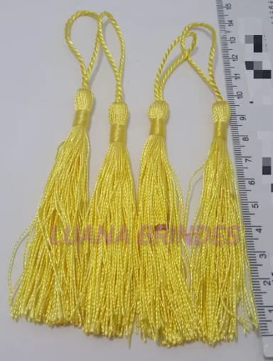 Pingente Tassel de Seda Amarela Ouro Pct 10 Unidades