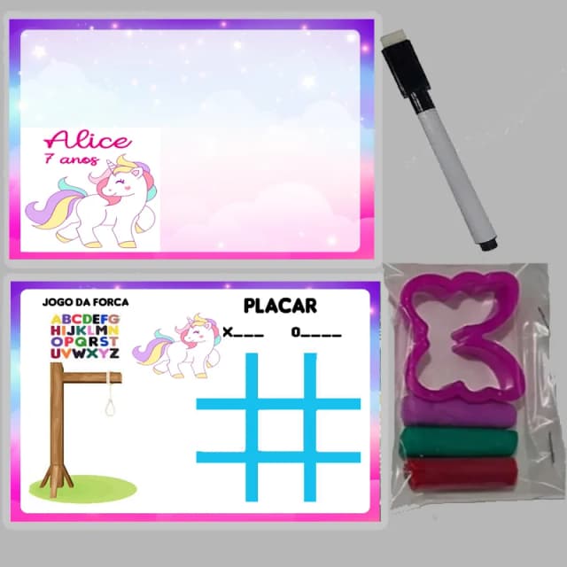 KIT Lousa Magica +massinha de modelar personalizada Unicórnio