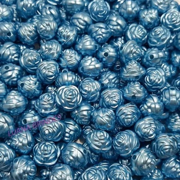 Pérola Flor Azul- 12mm - Pct com 50 Unidades