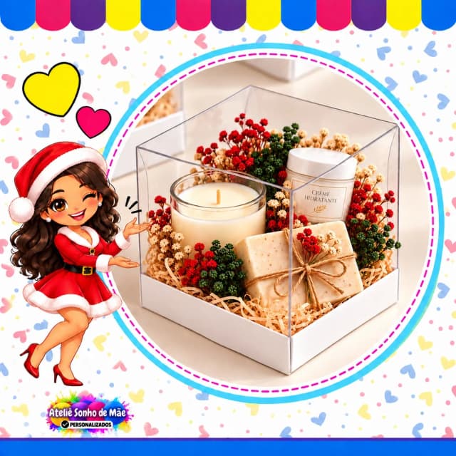 Kit Presente de Natal Feminino com Vela Aromática, Sabonete Artesanal e Hidratante | Brinde Corporativo Elegante
