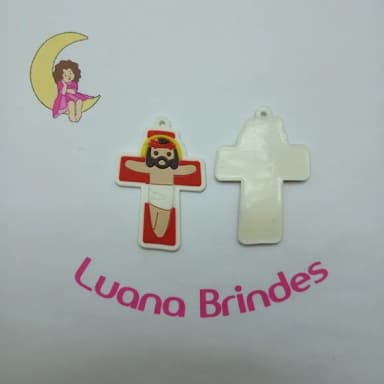Pingente Crucifixo Vermelho de Borracha 5cm Pct 4 Unidades