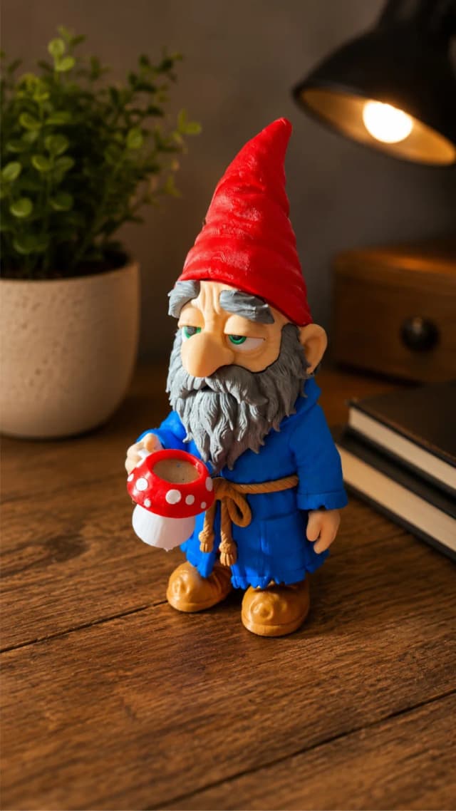 Gnomo Decorativo com Xícare de café de Cogumelo em Impressão 3D