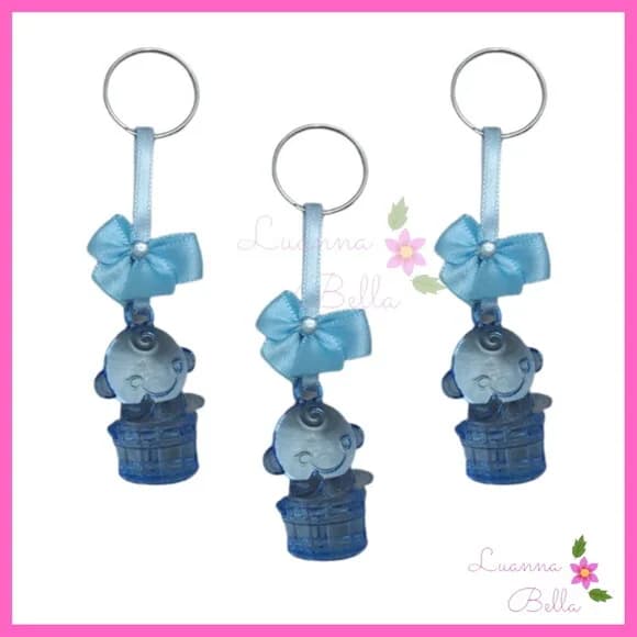 Chaveiro Bebe Azul de acrílico c/lacinho -Pct c/6unidades