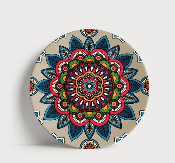 Prato Decorativo Mandala Étnica Azul e Terracota 21cm Porcel