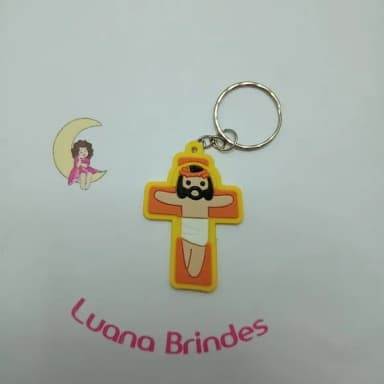 Chaveiro Crucifixo Amarelo de Borracha 5cm Pct 3 Unidades