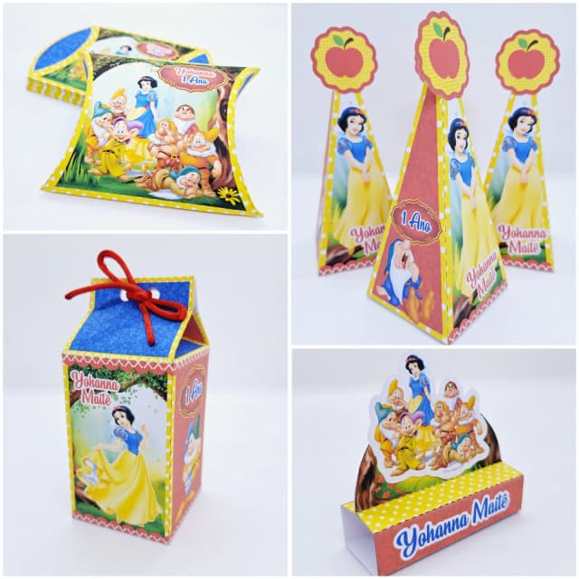 PEGUE E MONTE - Kit Festa BRANCA DE NEVE - Decoração de Festa - Caixinhas Personalizadas