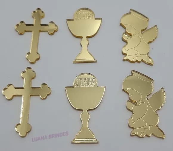 Apliques Religiosos de Acrílico Espelhado - Pct C/6 Unidades