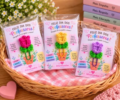 Kit 3 Lembrancinhas Dia dos Professores | Clip Tulipa com Card
