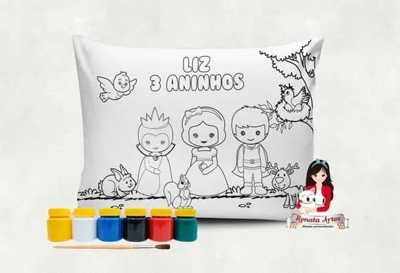 Almofada com Tinta para Colorir Branca de Neve Cute
