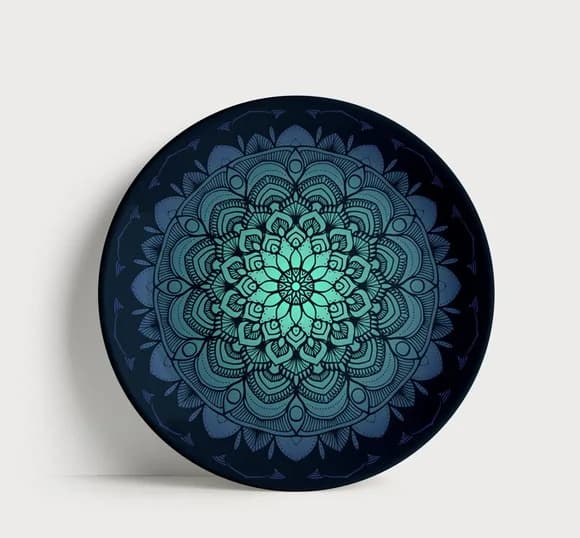 Prato Decorativo Mandala Mística Gradiente Azul 21cm Porcela