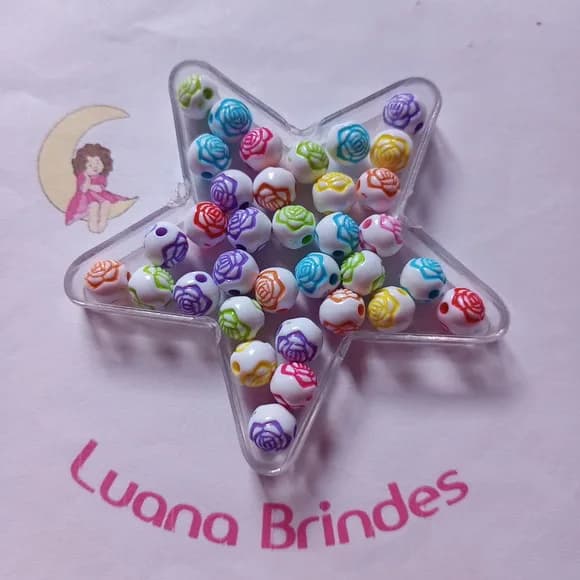 Bolinha Branca com Flor Colorida 8mm Pct 100 Unidades