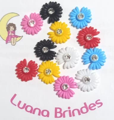 Aplique Flor com Strass em Plástico 14 mm - Pcts 40 Unidades
