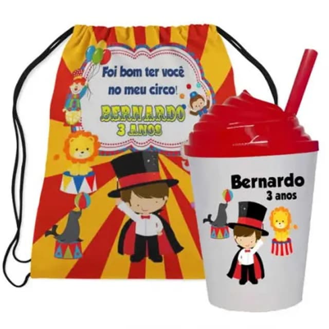 Kit Mochila e Copo Twister personalizado Circo Mágico