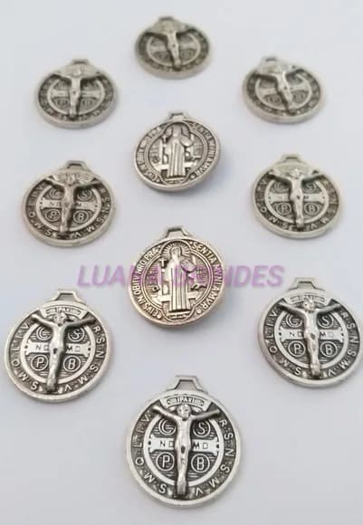 Medalha São Bento de Metal em Níquel - pct c/ 10 unid