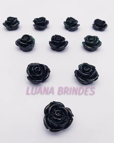 Flor Acrilica Preta c/ Glitter-18mm-pct c/ 20 Undades