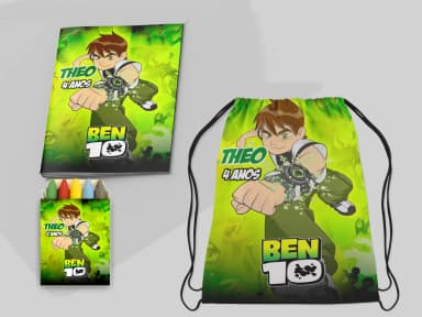Kit Mochila e Revista de colorir para lembrancinhas do Ben 10