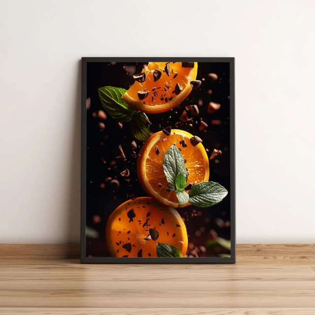 Quadro com laranjas, hortelã e chocolate vibrante 2558