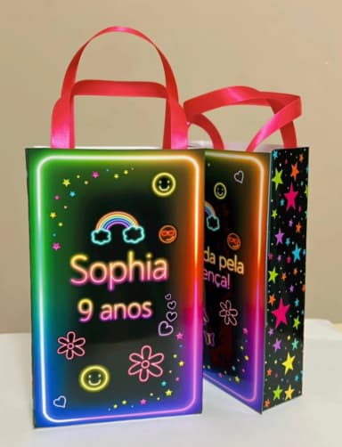 Sacolinhas Personalizadas Balada Neon Lembrancinhas Para Aniversários