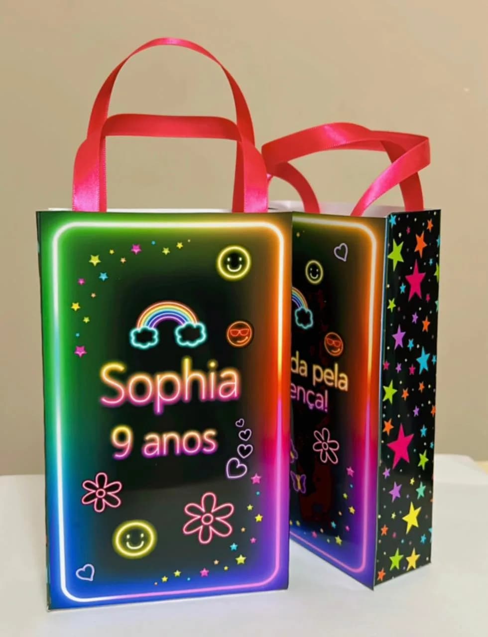 Sacolinhas Personalizadas Balada Neon Lembrancinhas Para Aniversários