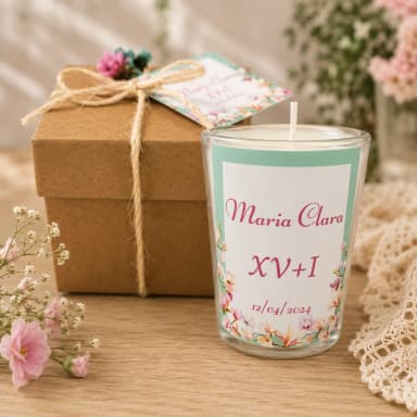 65 Vela Aromática no Copo Lembrancinha Personalizada Aniversário, Batizado,Casamento e etc. Fazemos Qualquer Tema