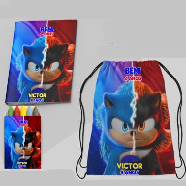 Kit Lembrancinhas Mochila e Revista personalizada do Sonic