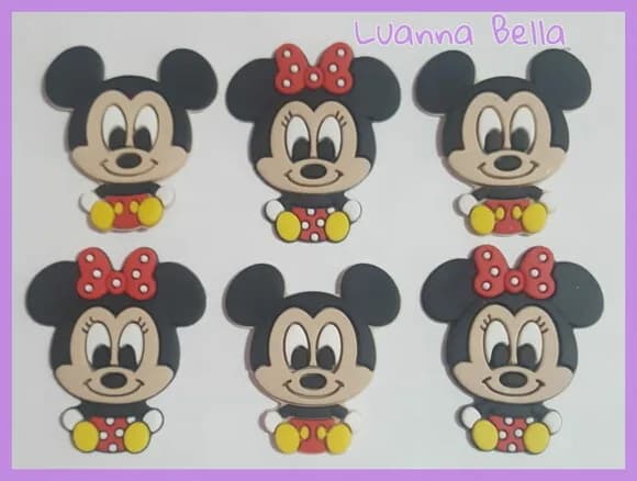 Aplique Mickey e Minnie de borracha - pct c/6 unid