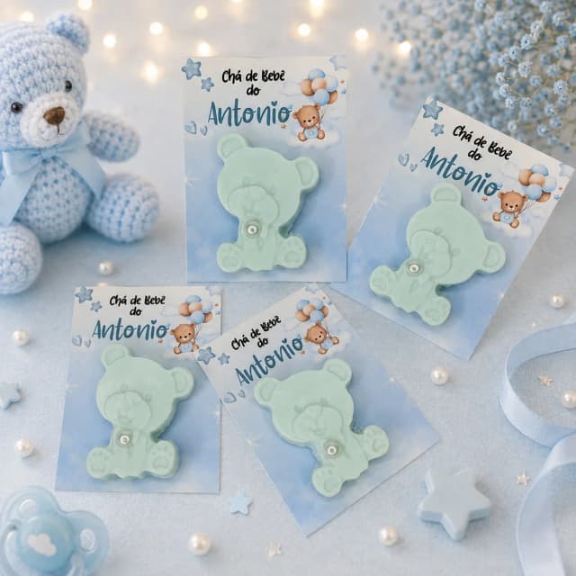 45 uni Lembrancinhas Mini Sabonete Ursinho Azul Perfumado no Cartão Aniversário, Casamento, Chá de Bebê, Batizado e etc.
