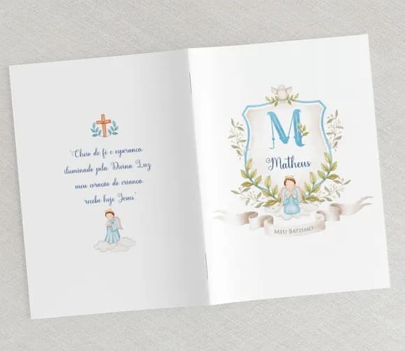 Lembrança Batizado Personalizada Com Orações- Brasão Menino