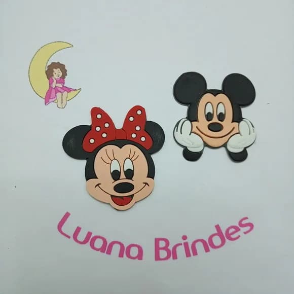 Aplique Minie e Mickey de Borracha 5cm Pct 4 Unidades