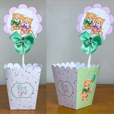 PEGUE E MONTE - Centro de Mesa CHA REVELAÇÃO VERDE E LILAS - Decoração de Festa | Lembrancinhas | Aniversário | Personalizados