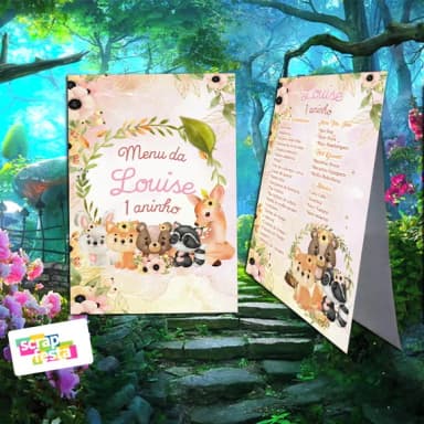 Menu Cardápio Cavalete Festa Floresta Encantada Aquarela