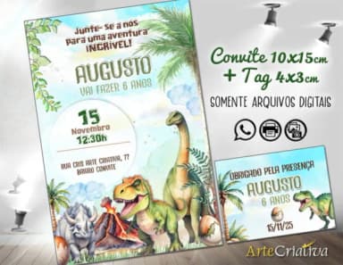Convite Digital C/tag Dinossauro Aquarela 11