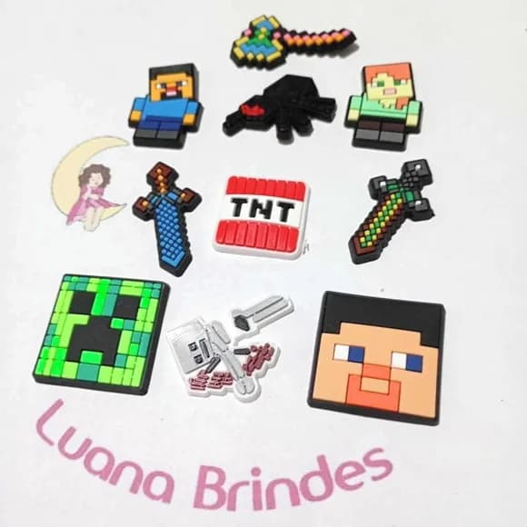 Aplique Minecraft Emborrachado 2,6cm Pacote com 10 Unidades