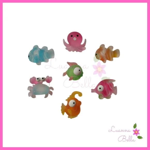 Aplique Peixinhos de Resina Variados - Pct c/ 9 Unidades