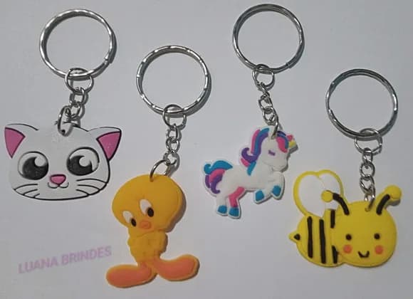 Chaveiros Animais Variados de Borracha - Pct C/8 Unid