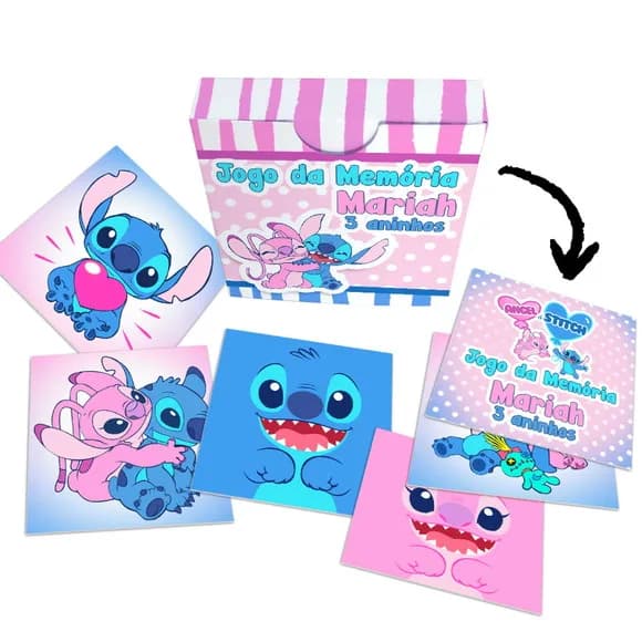 Jogo da Memória Stitch e Angel Rosa Lembrancinha Festa