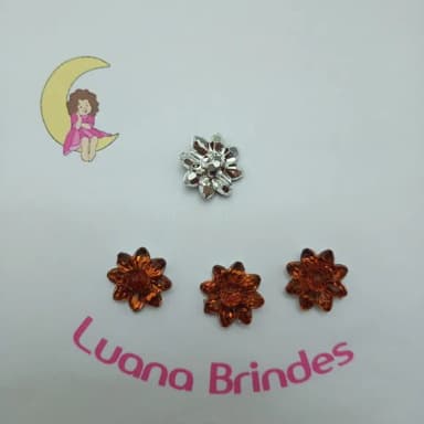Botão Flor Fundo Prata Marrom de Acrilico 2,2cm 14 Unids