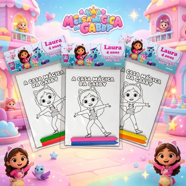 Kit Colorir com Giz de Cera da Casa Magica da Gabby
