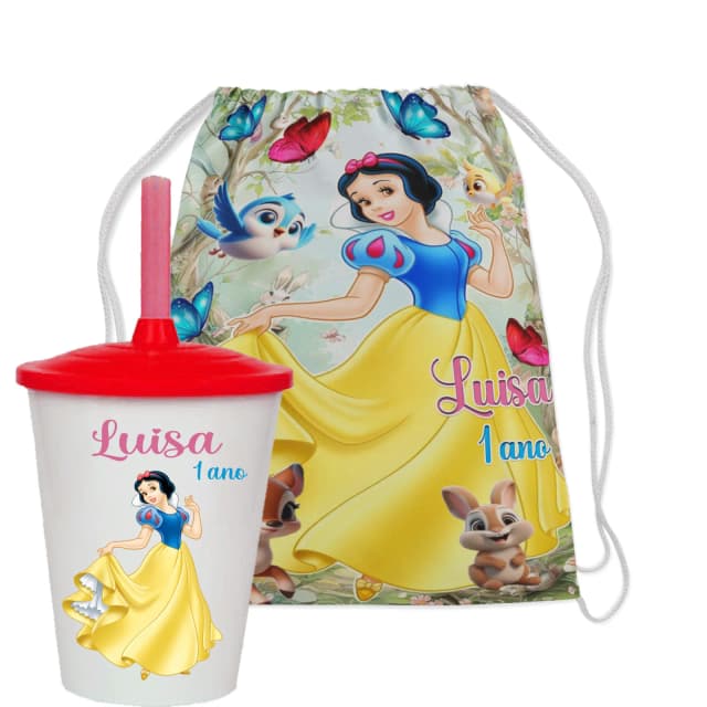 Kit Mochila e Copo Twister personalizado da Branca de Neve