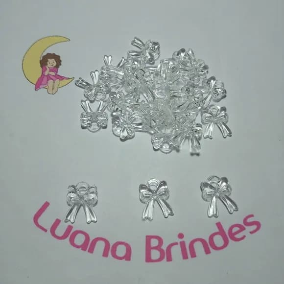 Pingente Lacinho Acrilico Transparente 1,8cm Pct 100 Unidade