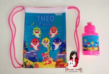 Mochila com Squeeze Personalizado Baby Shark