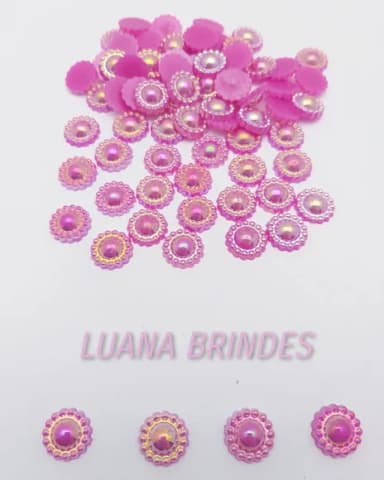 Meia Pérola Rosa Pink decorada - 10mm - pct c/ 100 unid